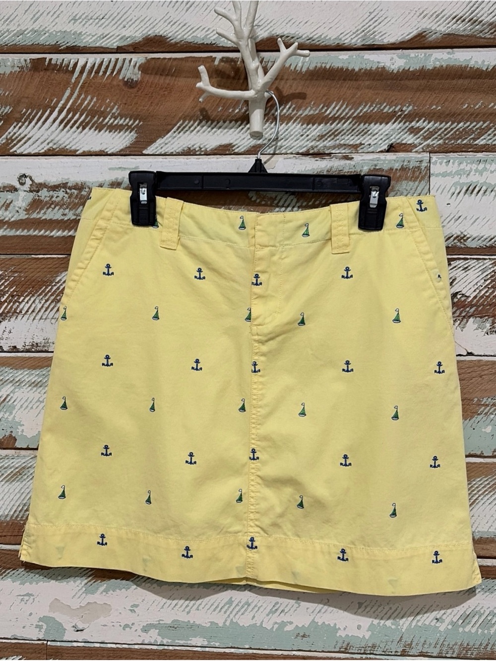 Vtg. LILLY PULITZER White Tag Palm Beach Fit Yellow Nautical Print Skirt Sz. 8